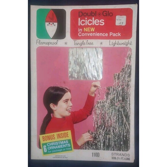 Vintage "Doubl Glo" Silver Icicle Strands 18" Tinsel With PAPER DOLL CUTOUTS - Picture 1 of 6